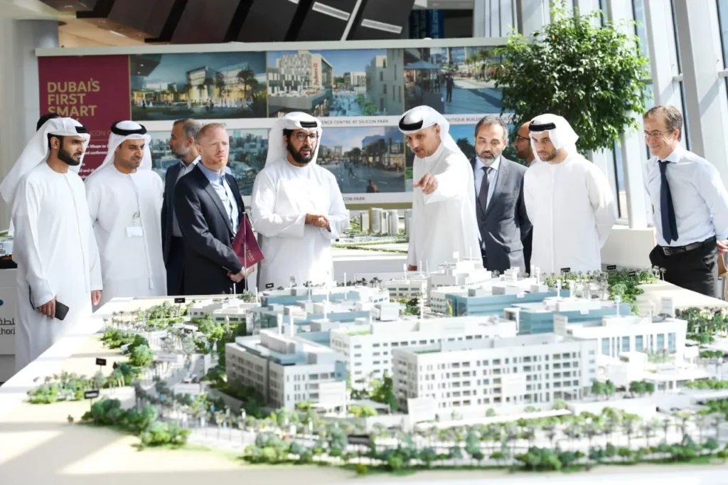Dubai Silicon Oasis smart city scale model presentation with developers and officials — buy property in Dubai from Australia